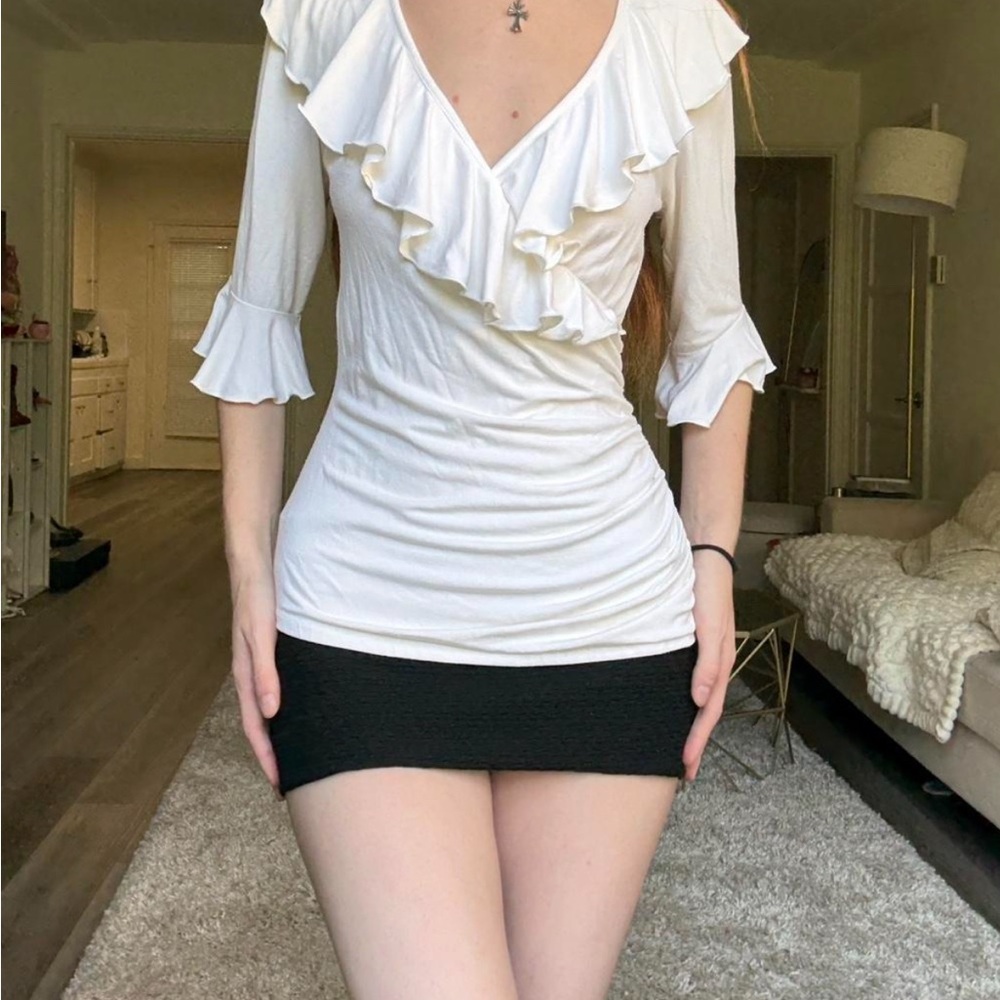 Cache vintage ruffle long sleeve top